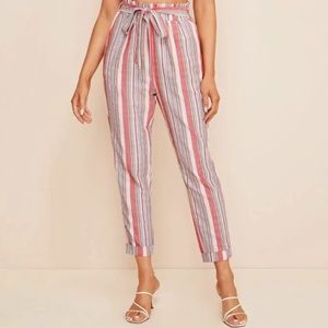 Paper Bag Waist Striped Retro Ankle Trouser Pants